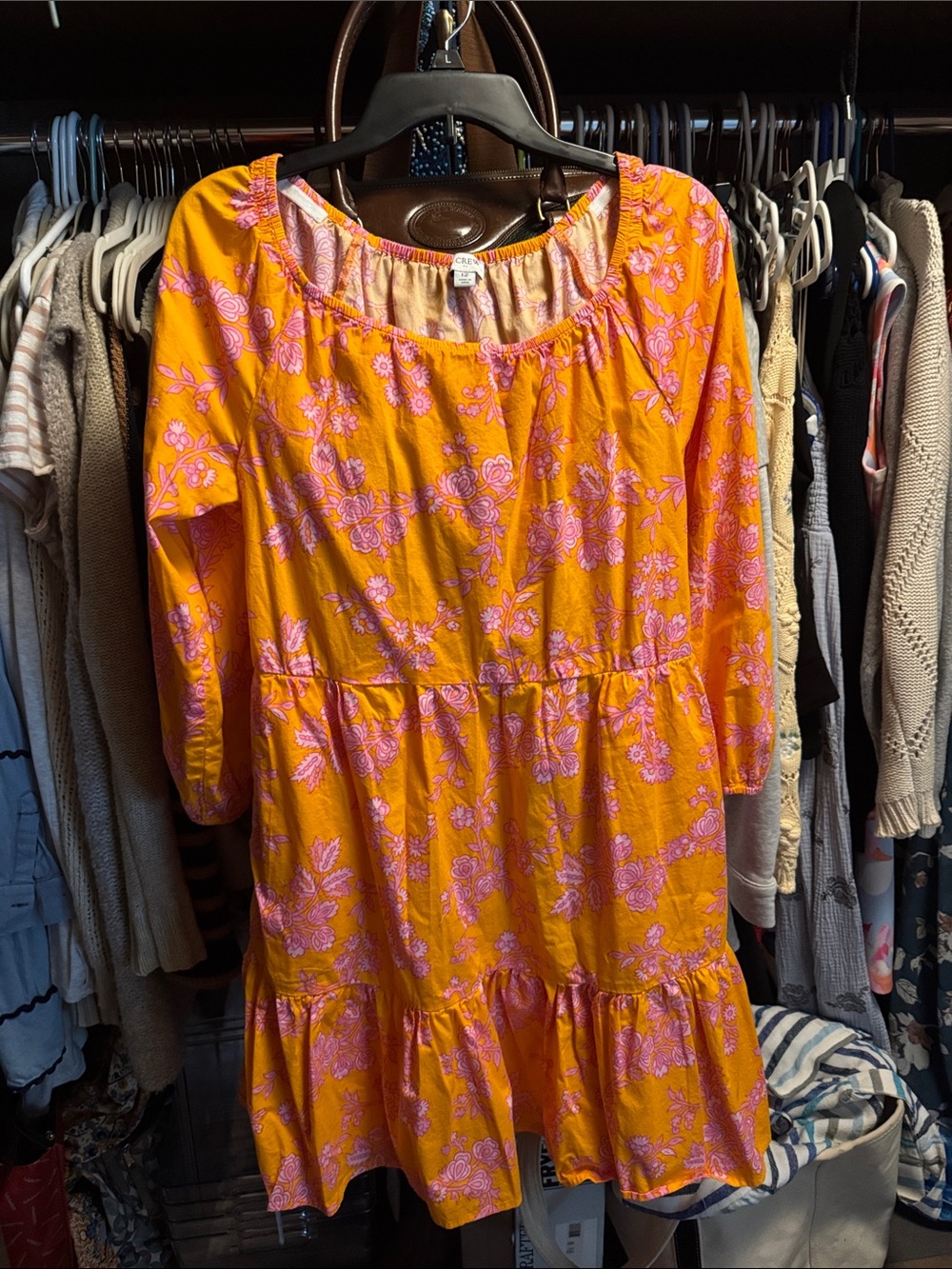 J. Crew Orange Tunic Dress with Pink Floral Print